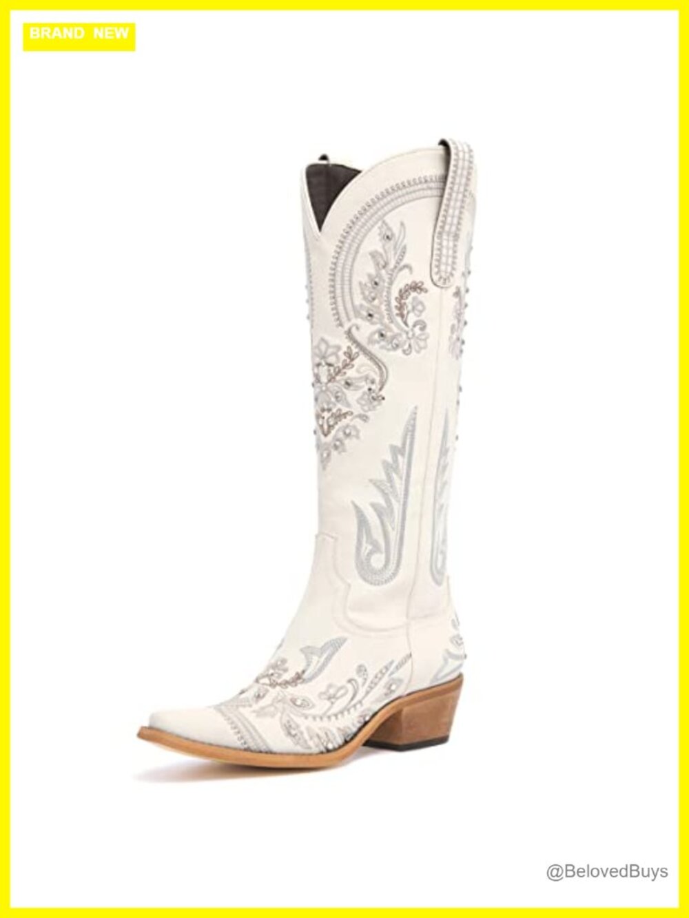Western Cowboy Boots Rhinestone Knee High Snip Toe Faux Leather
